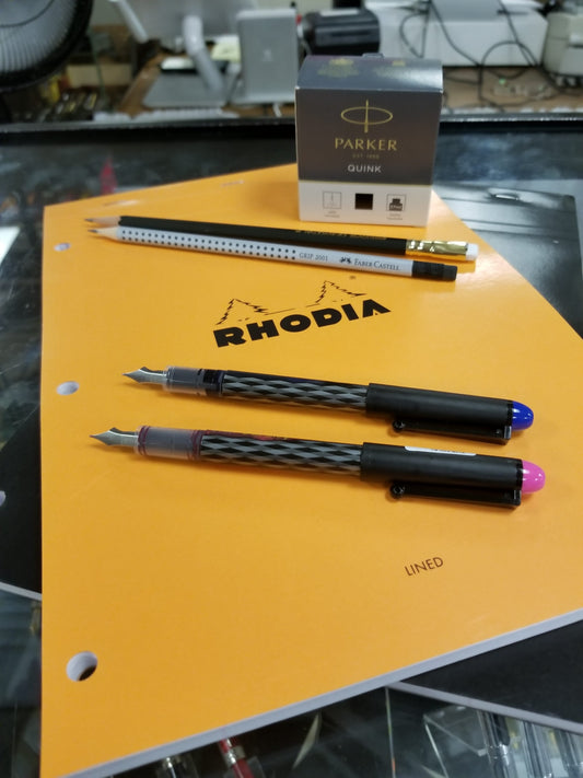 NaNoWriMo, writers, writing, writing supplies, Nanowrimo writing supplies, pens, fountain pens, bottled ink, notebooks, notepads, Rhodia, Parker Quink, Pilot Varsity, Palomino Blackwing pencil, Faber-Castell pencil, novel writing, fiction writing
