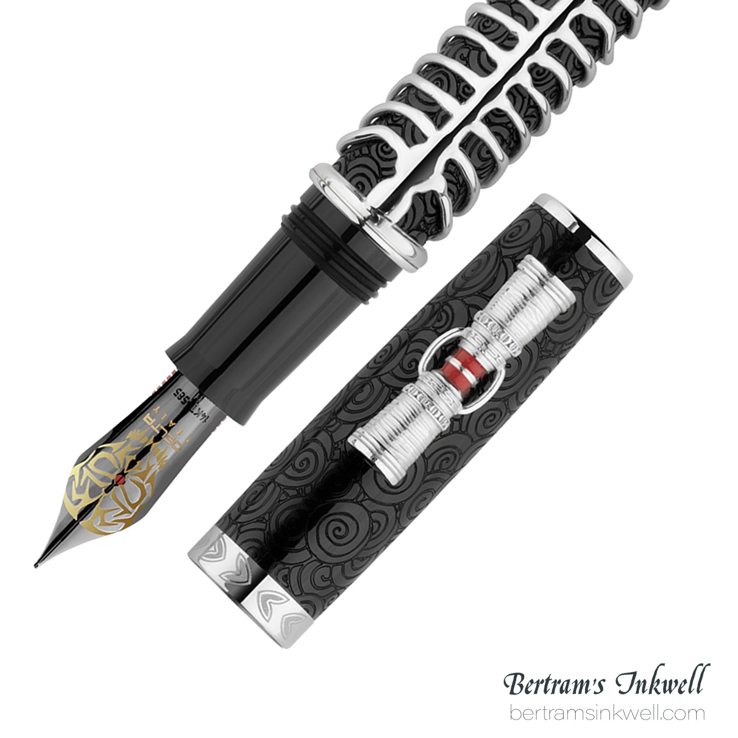 Delta Indigenous People Simbu Dancing Skeletons - Black Resin - Sterling Silver Cage (Limited Edition) Fountain Pen