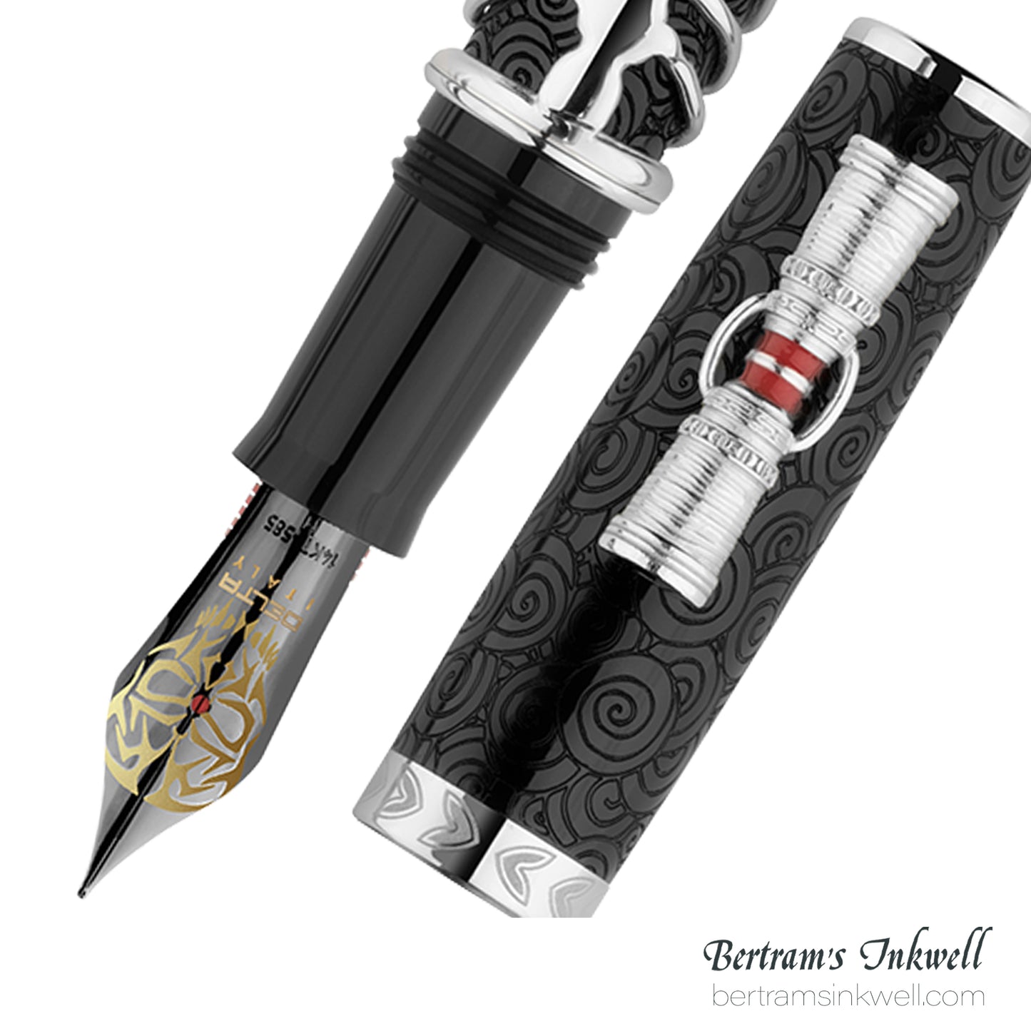Delta Indigenous People Simbu Dancing Skeletons - Black Resin - Sterling Silver Cage (Limited Edition) Fountain Pen