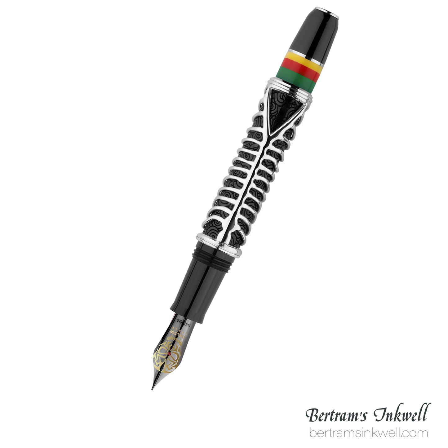 Delta Indigenous People Simbu Dancing Skeletons - Black Resin - Sterling Silver Cage (Limited Edition) Fountain Pen