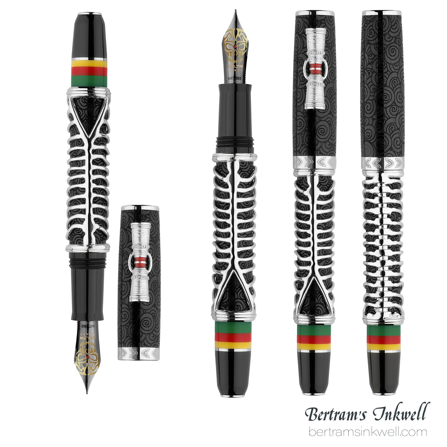 Delta Indigenous People Simbu Dancing Skeletons - Black Resin - Sterling Silver Cage (Limited Edition) Fountain Pen