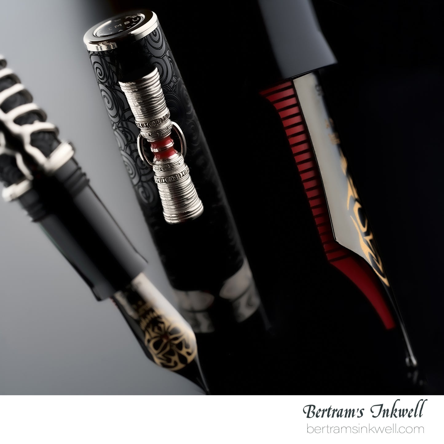 Delta Indigenous People Simbu Dancing Skeletons - Black Resin - Sterling Silver Cage (Limited Edition) Fountain Pen