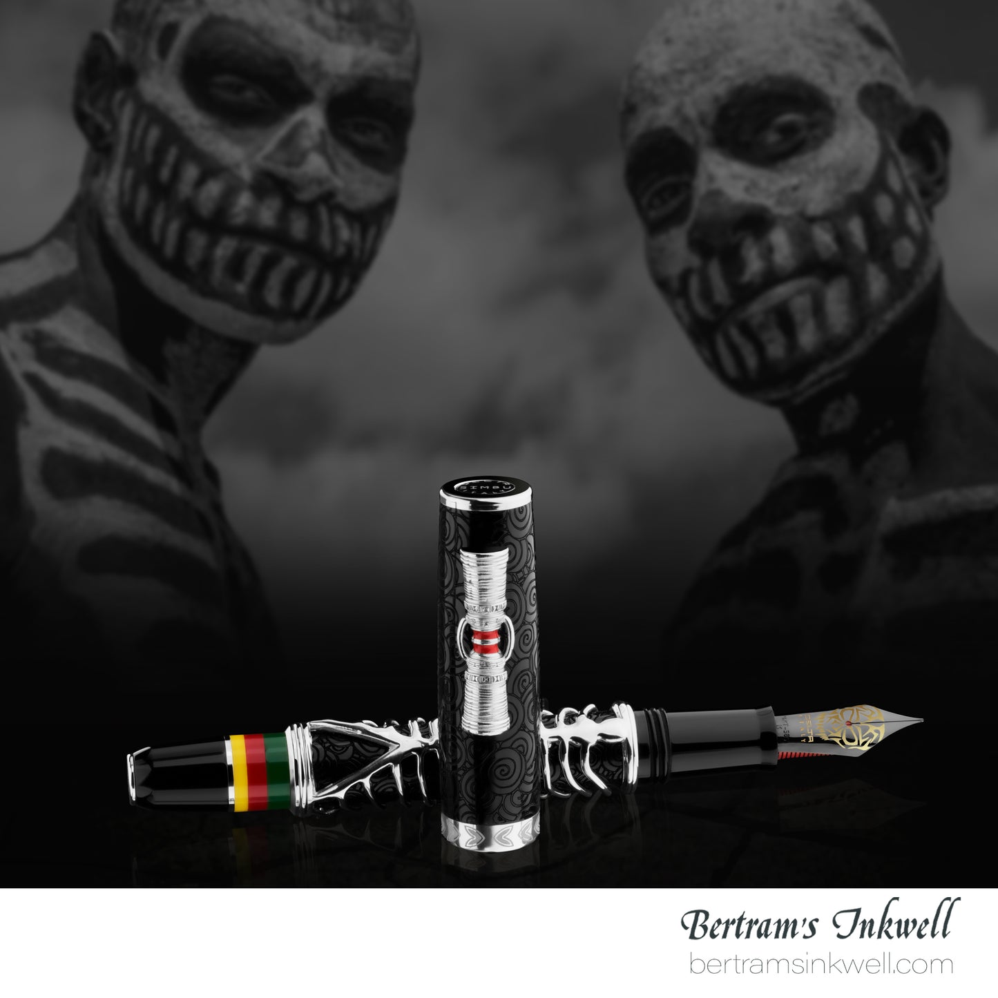 Delta Indigenous People Simbu Dancing Skeletons - Black Resin - Sterling Silver Cage (Limited Edition) Fountain Pen