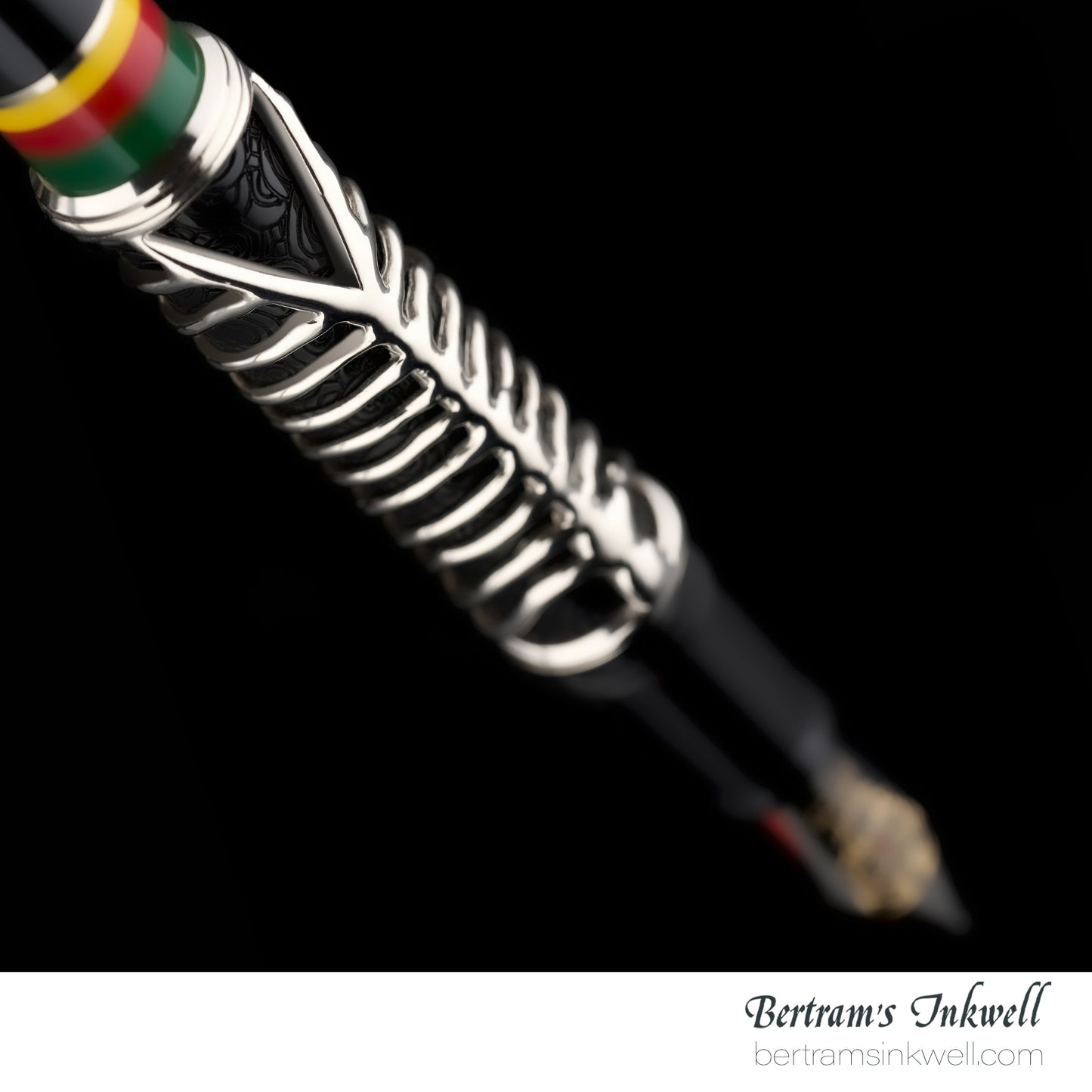 Delta Indigenous People Simbu Dancing Skeletons - Black Resin - Sterling Silver Cage (Limited Edition) Fountain Pen