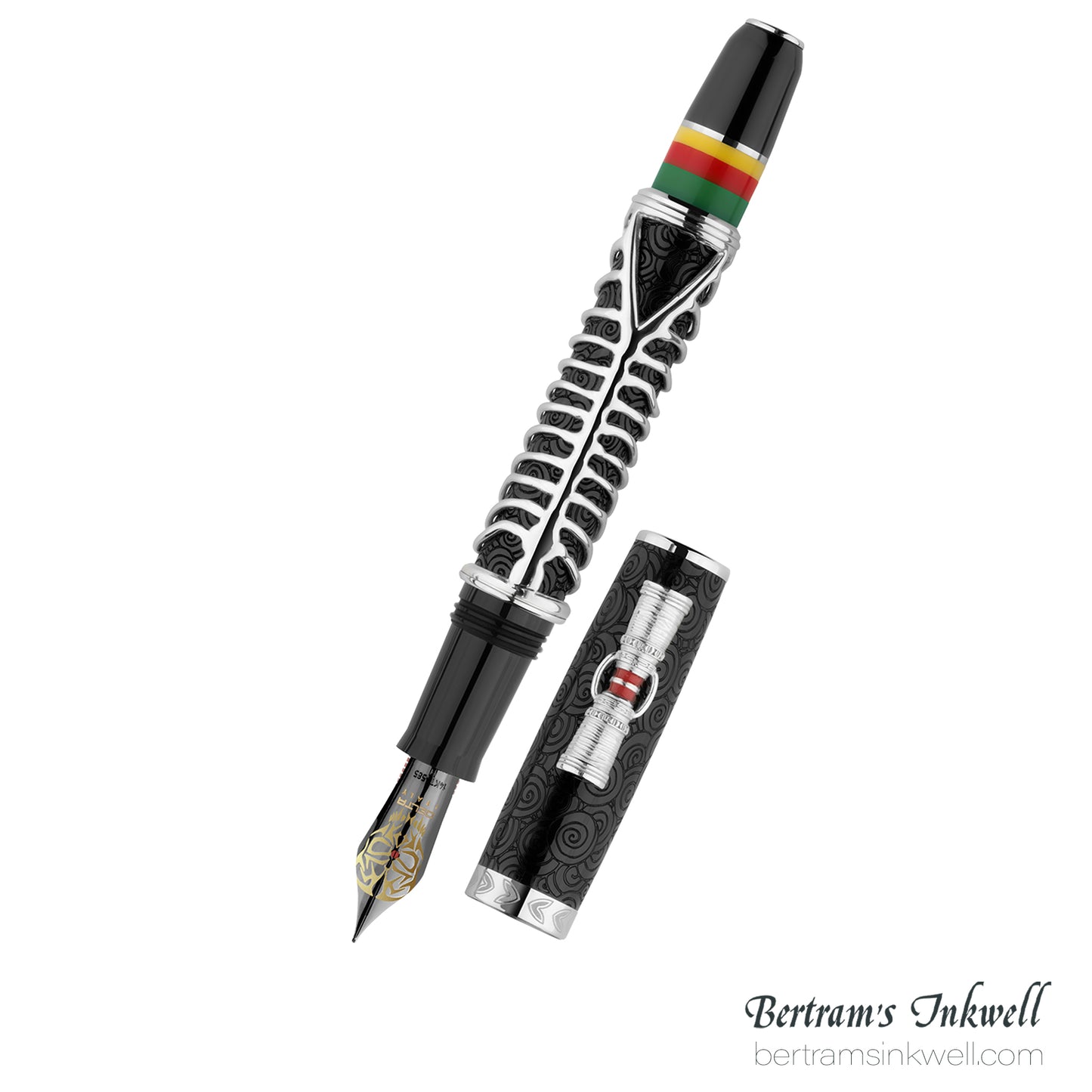 Delta Indigenous People Simbu Dancing Skeletons - Black Resin - Sterling Silver Cage (Limited Edition) Fountain Pen