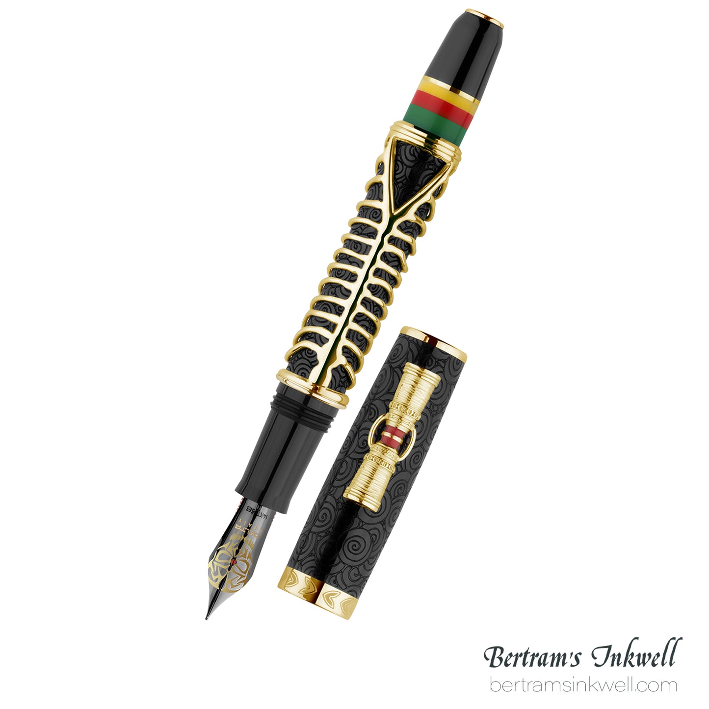 Delta Indigenous People Simbu Dancing Skeletons - Black Resin - Gold-Plated Sterling Silver Cage (Limited Edition) Fountain Pen