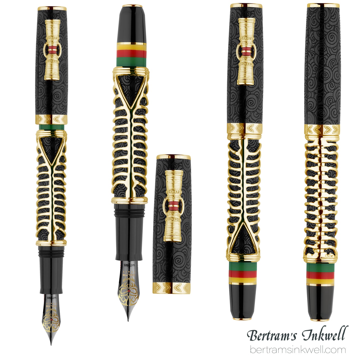 Delta Indigenous People Simbu Dancing Skeletons - Black Resin - Gold-Plated Sterling Silver Cage (Limited Edition) Fountain Pen