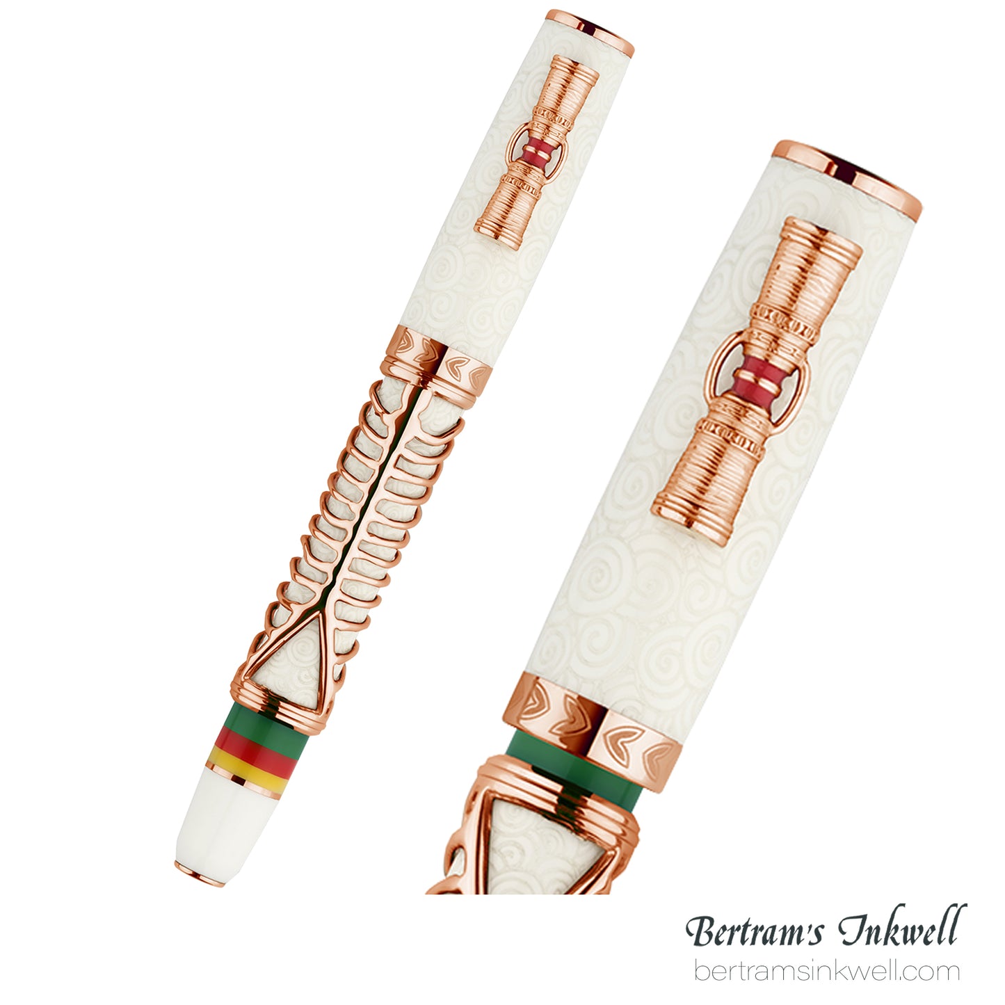 Delta Indigenous People Simbu Dancing Skeletons - White Resin - Rose Gold Cage (Limited Edition) Fountain Pen