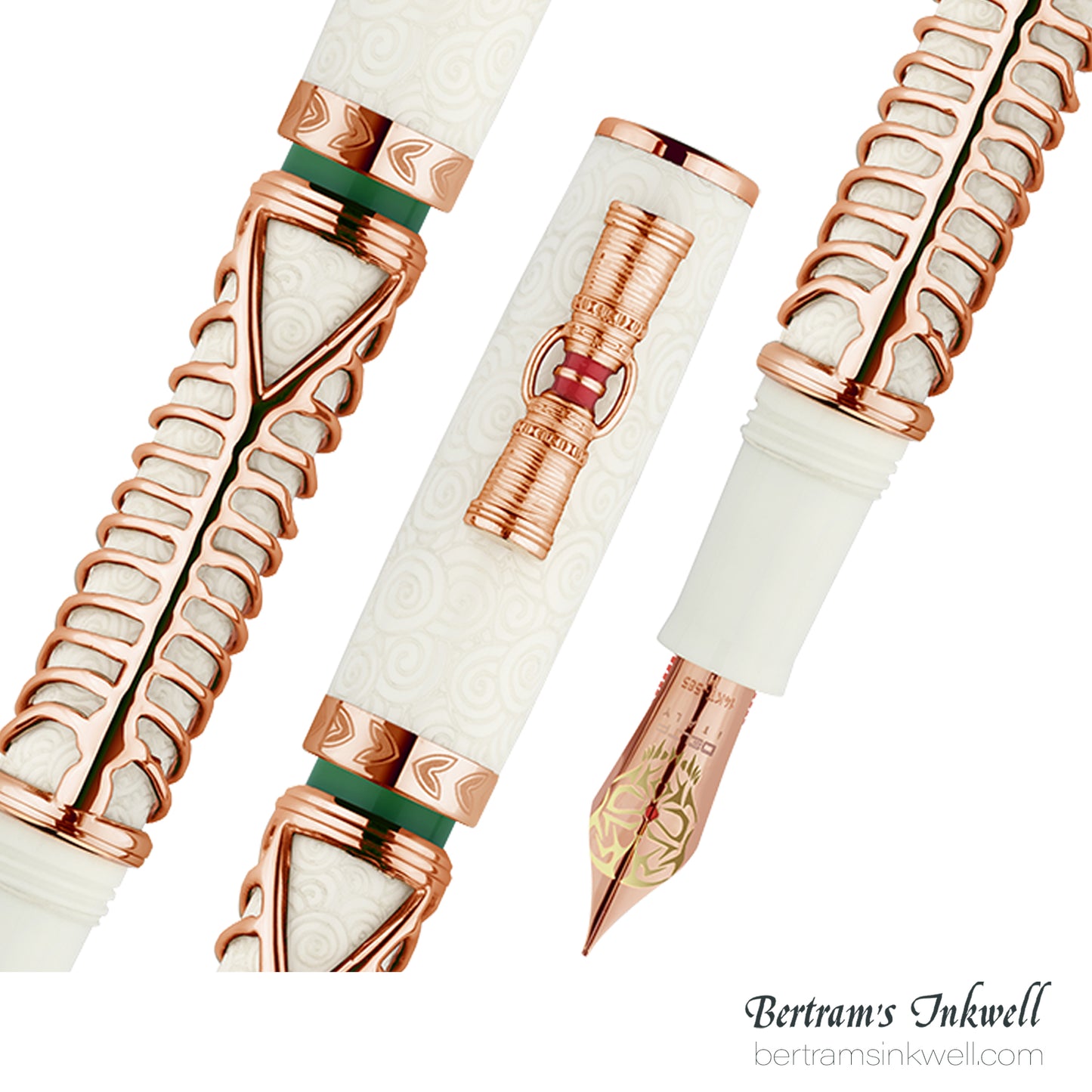 Delta Indigenous People Simbu Dancing Skeletons - White Resin - Rose Gold Cage (Limited Edition) Fountain Pen