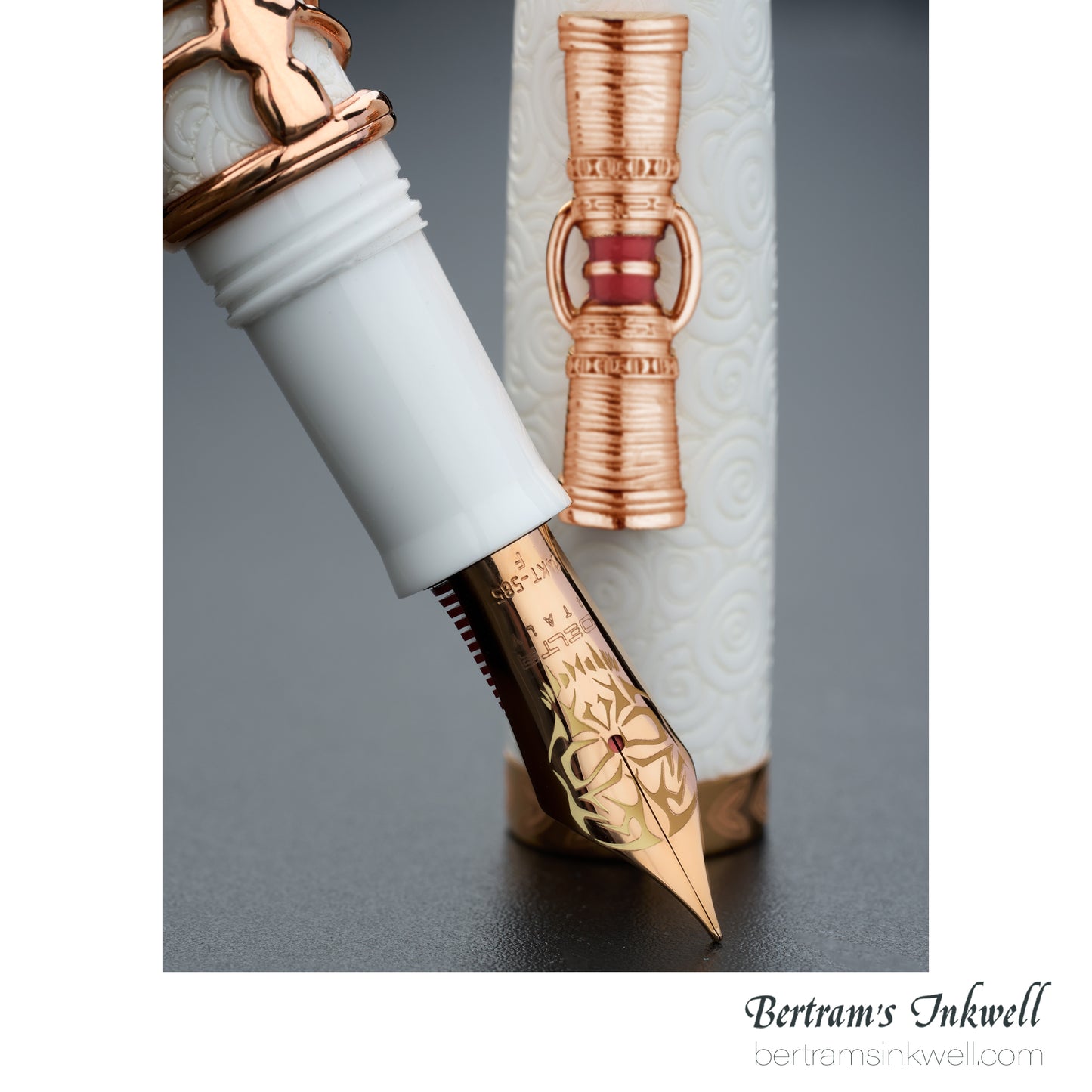 Delta Indigenous People Simbu Dancing Skeletons - White Resin - Rose Gold Cage (Limited Edition) Fountain Pen