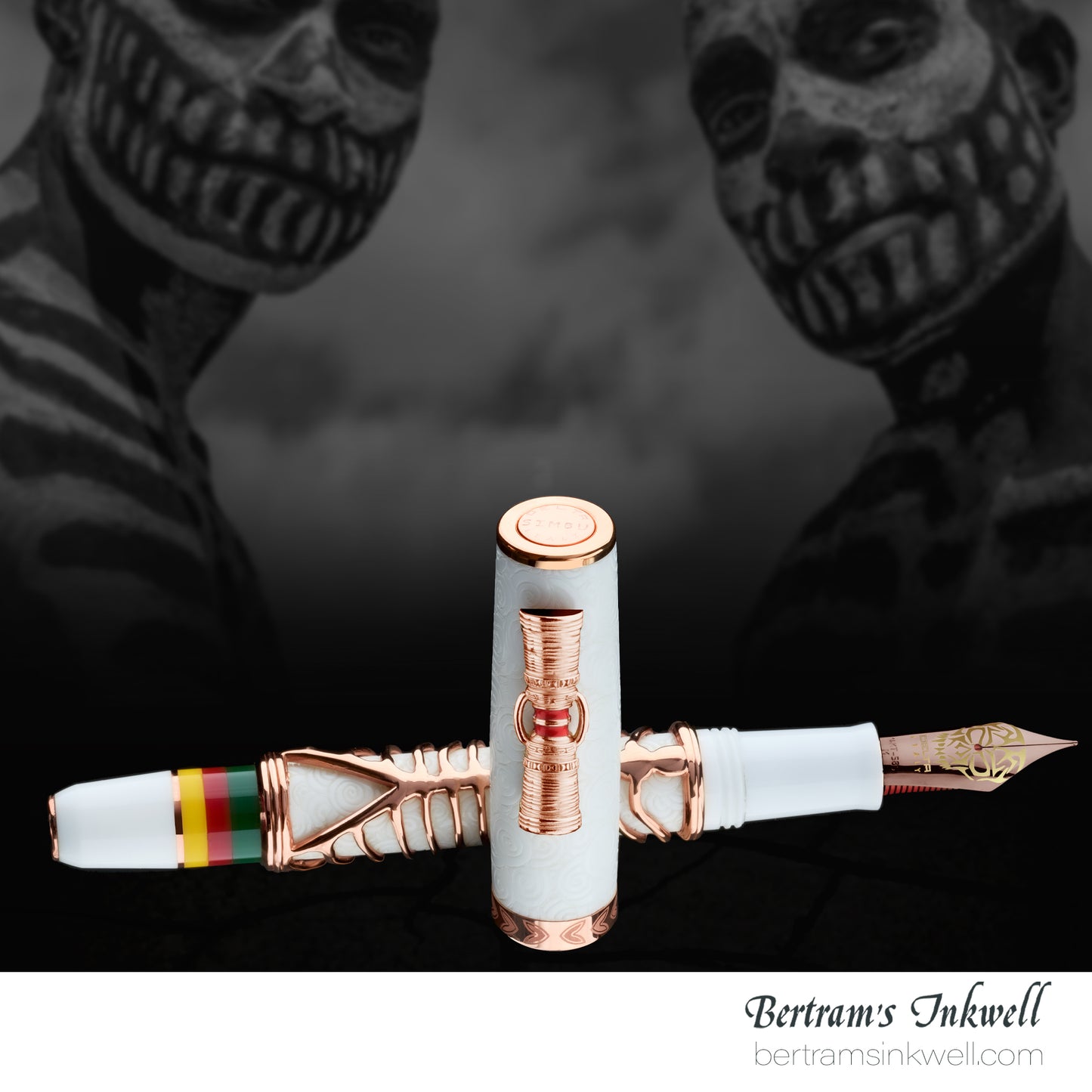 Delta Indigenous People Simbu Dancing Skeletons - White Resin - Rose Gold Cage (Limited Edition) Fountain Pen