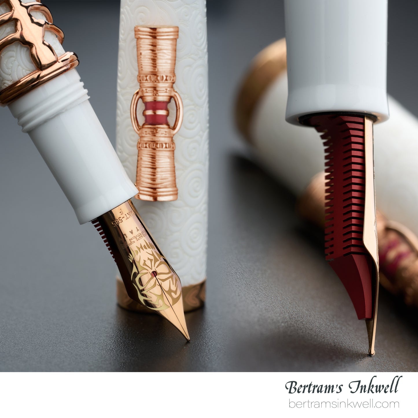 Delta Indigenous People Simbu Dancing Skeletons - White Resin - Rose Gold Cage (Limited Edition) Fountain Pen