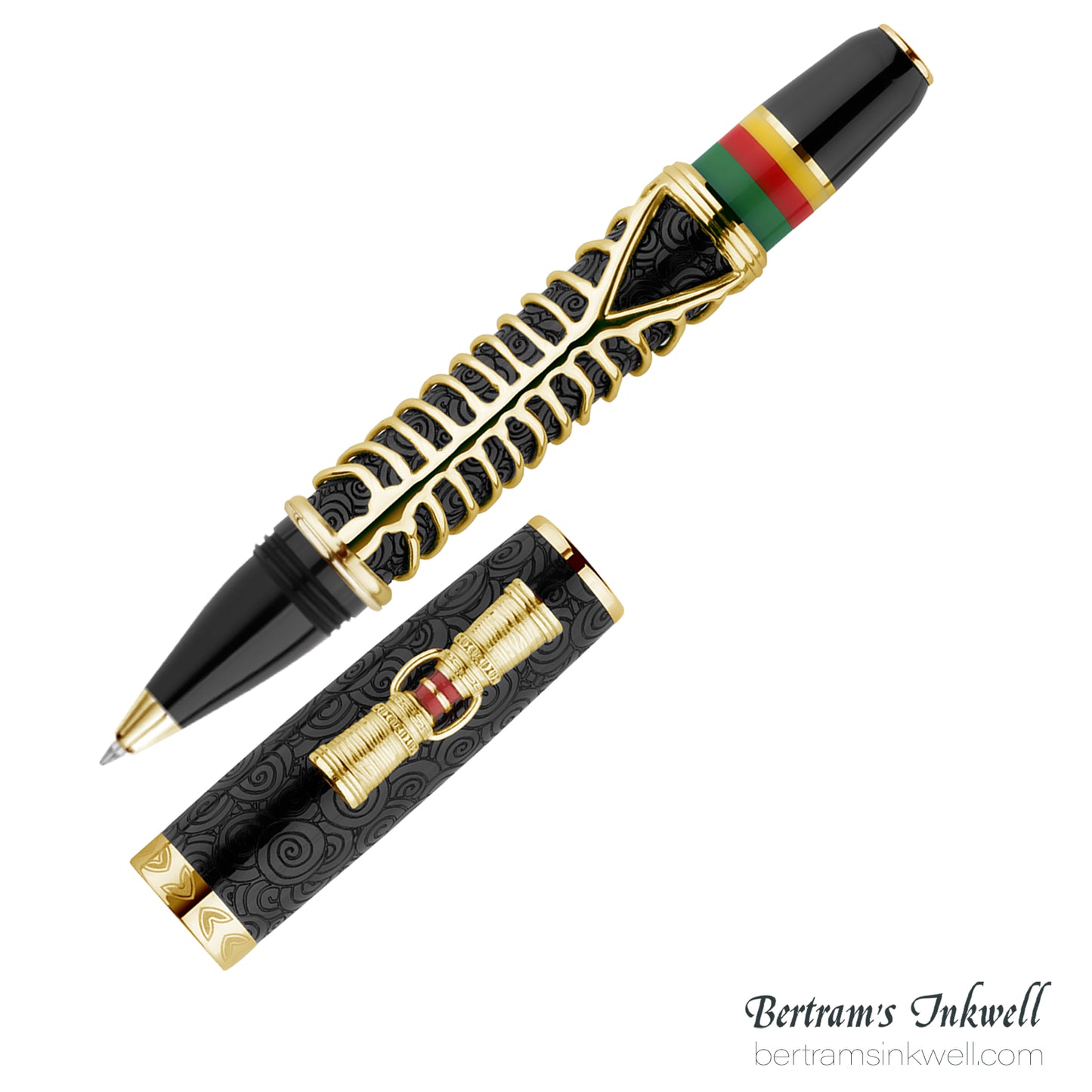 Delta Indigenous People Simbu Dancing Skeletons - Black Resin - Gold-Plated Sterling Silver Cage (Limited Edition) Rollerball