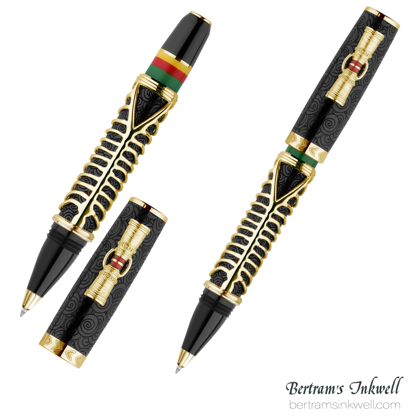 Delta Indigenous People Simbu Dancing Skeletons - Black Resin - Gold-Plated Sterling Silver Cage (Limited Edition) Rollerball
