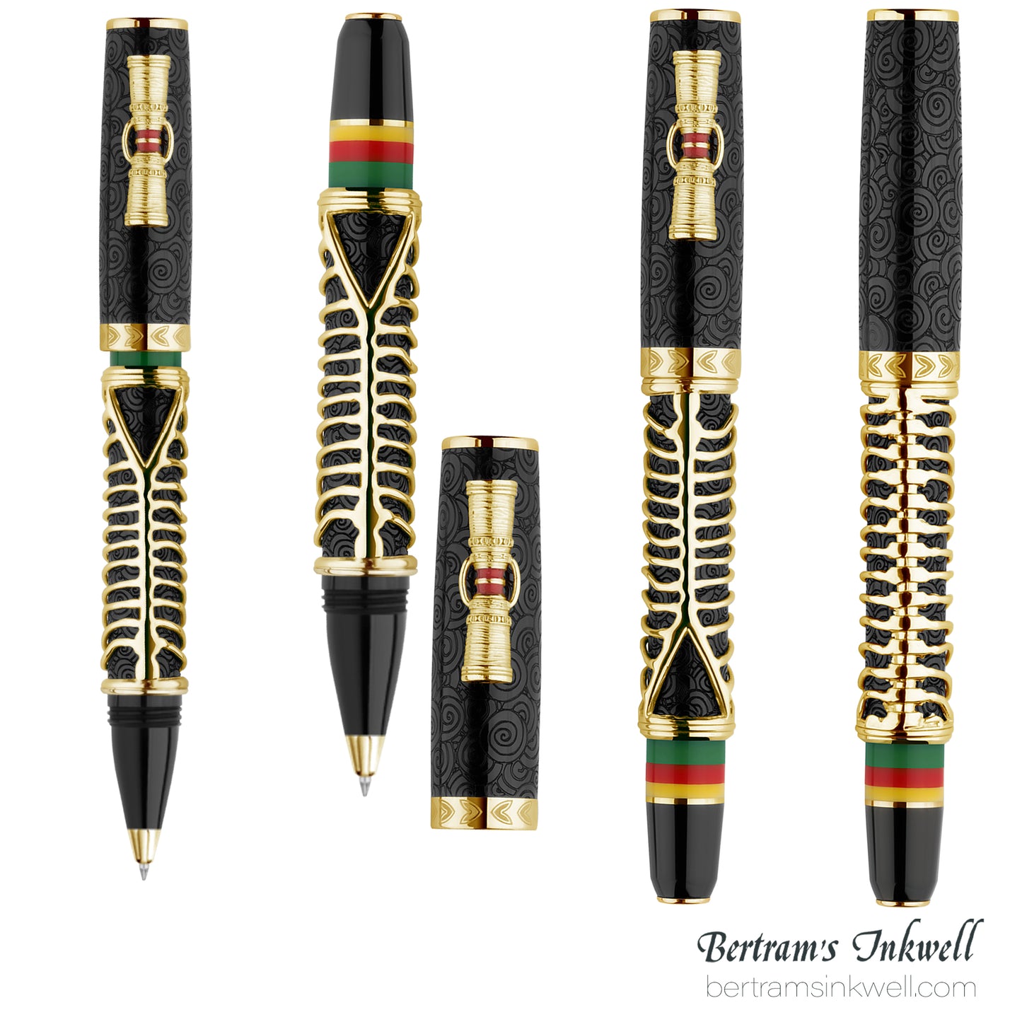 Delta Indigenous People Simbu Dancing Skeletons - Black Resin - Gold-Plated Sterling Silver Cage (Limited Edition) Rollerball