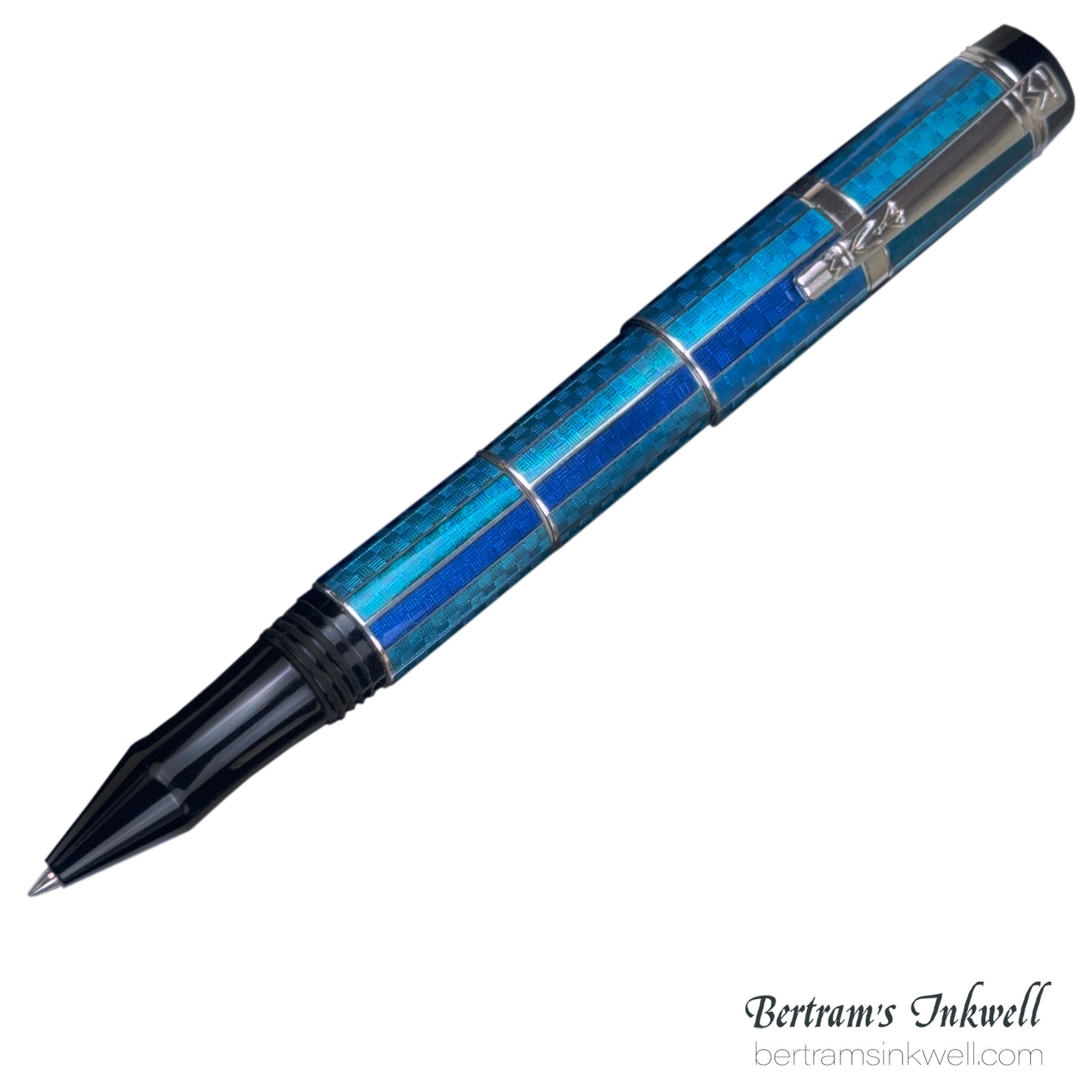 Laban Carnival Sterling Silver and Blue Enamel Rollerball With Leather Pen Case