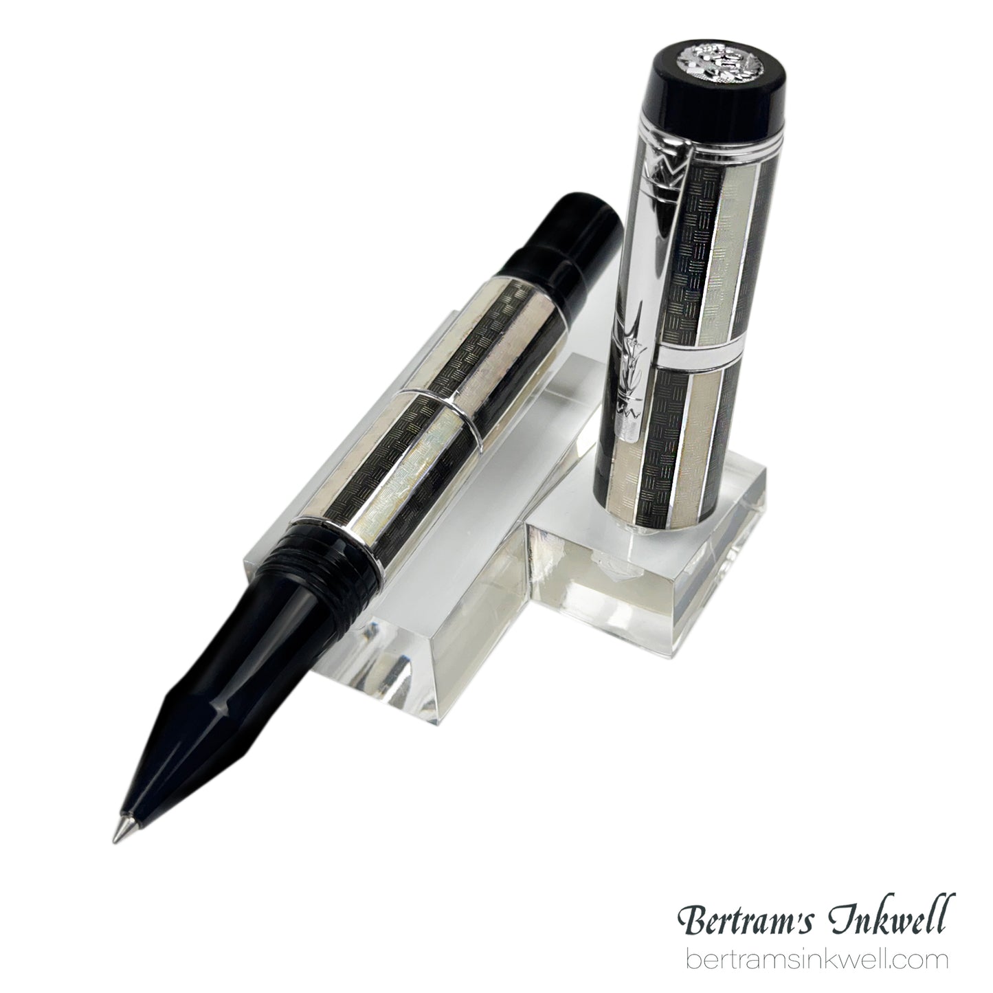 Laban Carnival Sterling Silver and Grey Enamel Rollerball With Leather Pen Case