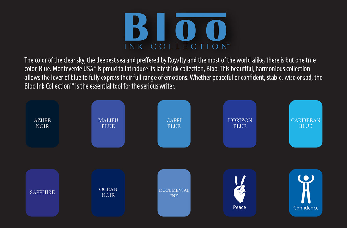Monteverde Bloo (Blue) 10 Ink Bottle Set