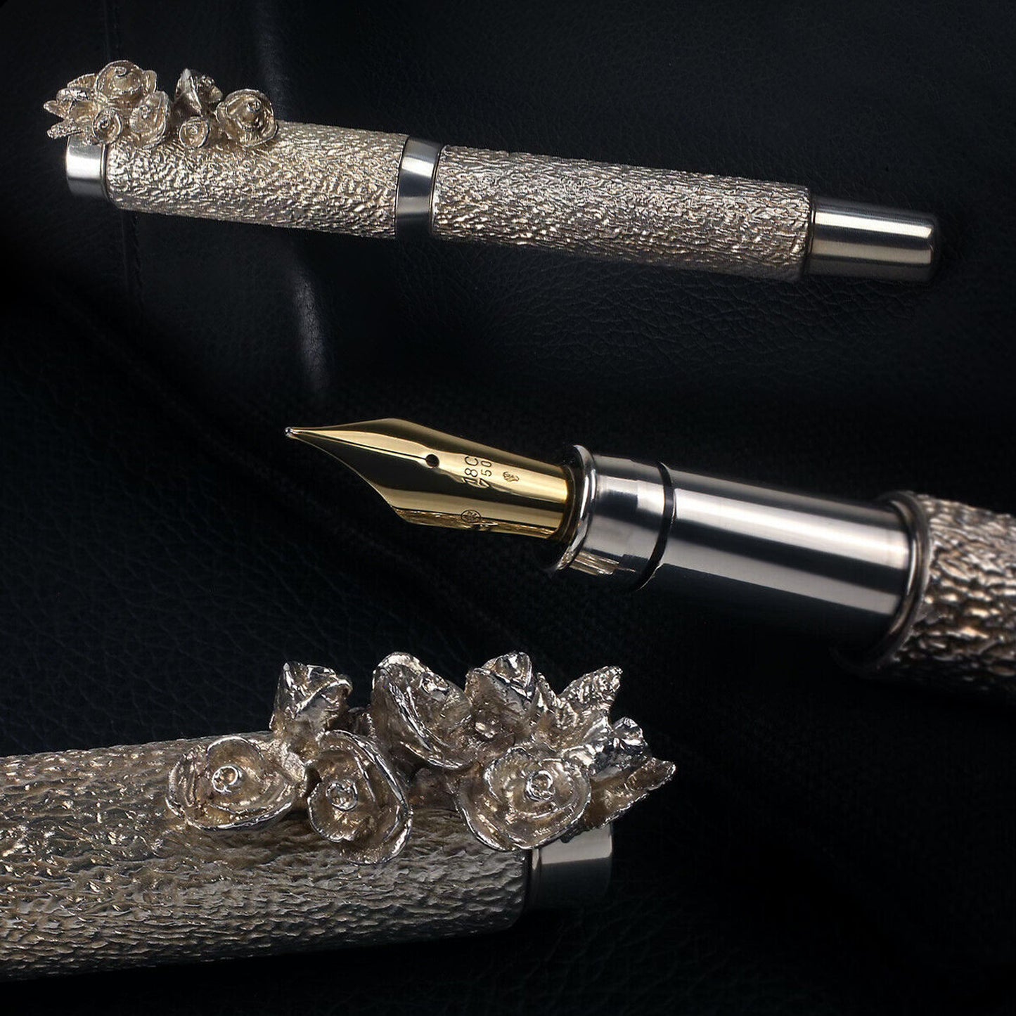 Michel Audiard Roses Sterling Silver Limited Edition Fountain Pen, early 1990s