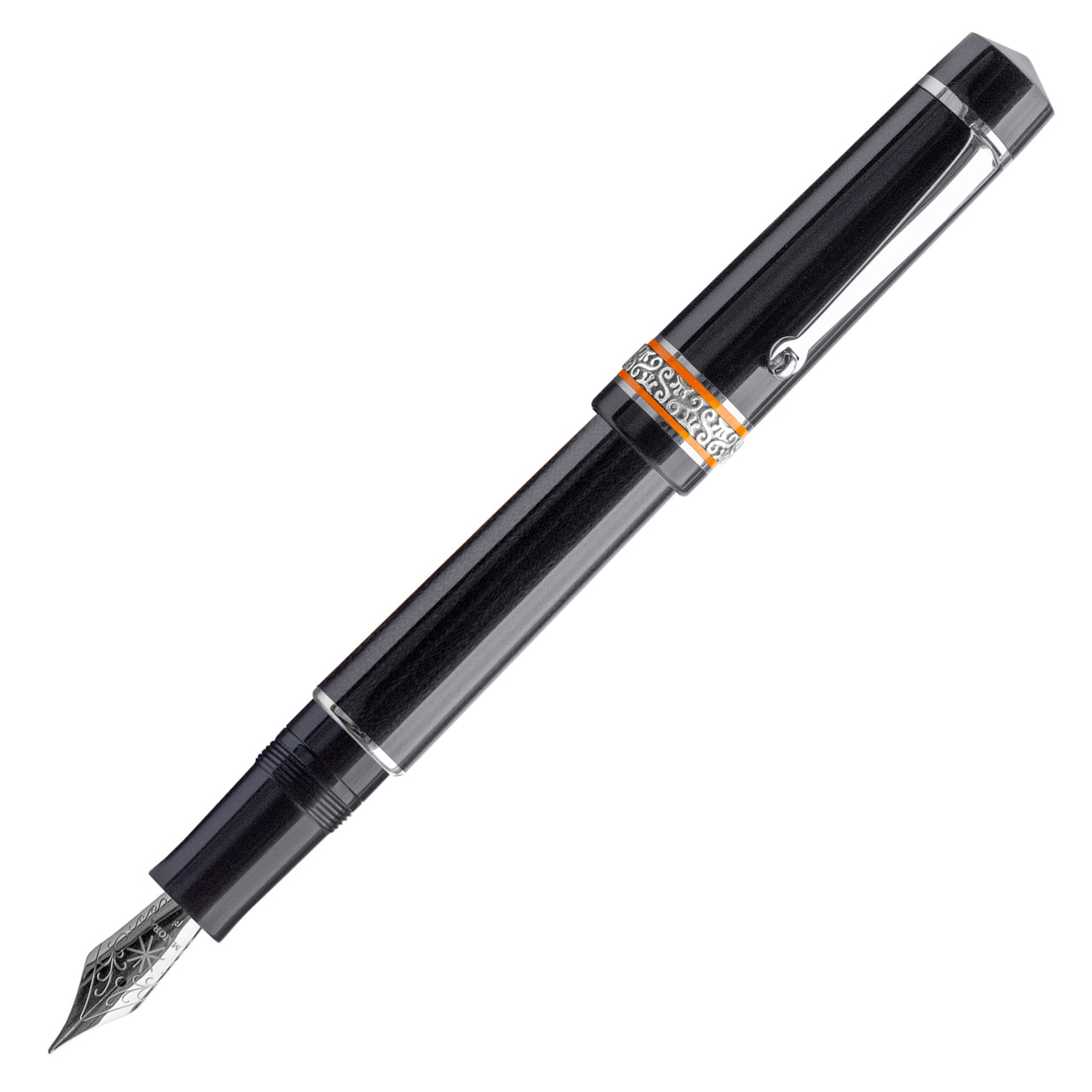 Maiora Mytho OroNero Mirror Black With Orange Rings Fountain Pen