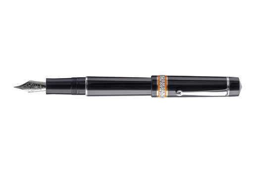 Maiora Mytho OroNero Mirror Black With Orange Rings Fountain Pen