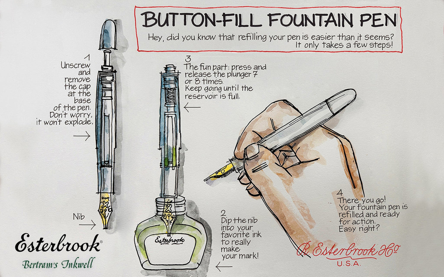 Esterbrook Button - Piston Fill Esties (Core Colors) Fountain Pens