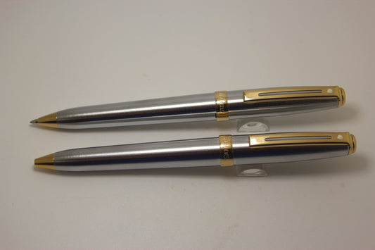 Sheaffer Prelude Stainless Steel W/ Gold Trim Ballpoint and Pencil Set