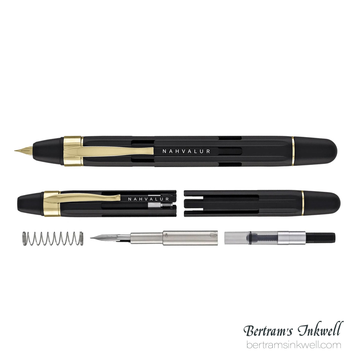 Nahvalur Eclipse Retractable Fountain Pen in Black with Gold Trim