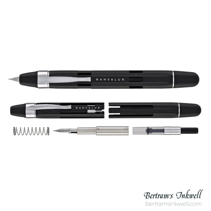 Nahvalur Eclipse Retractable Fountain Pen in Black with Silver Trim