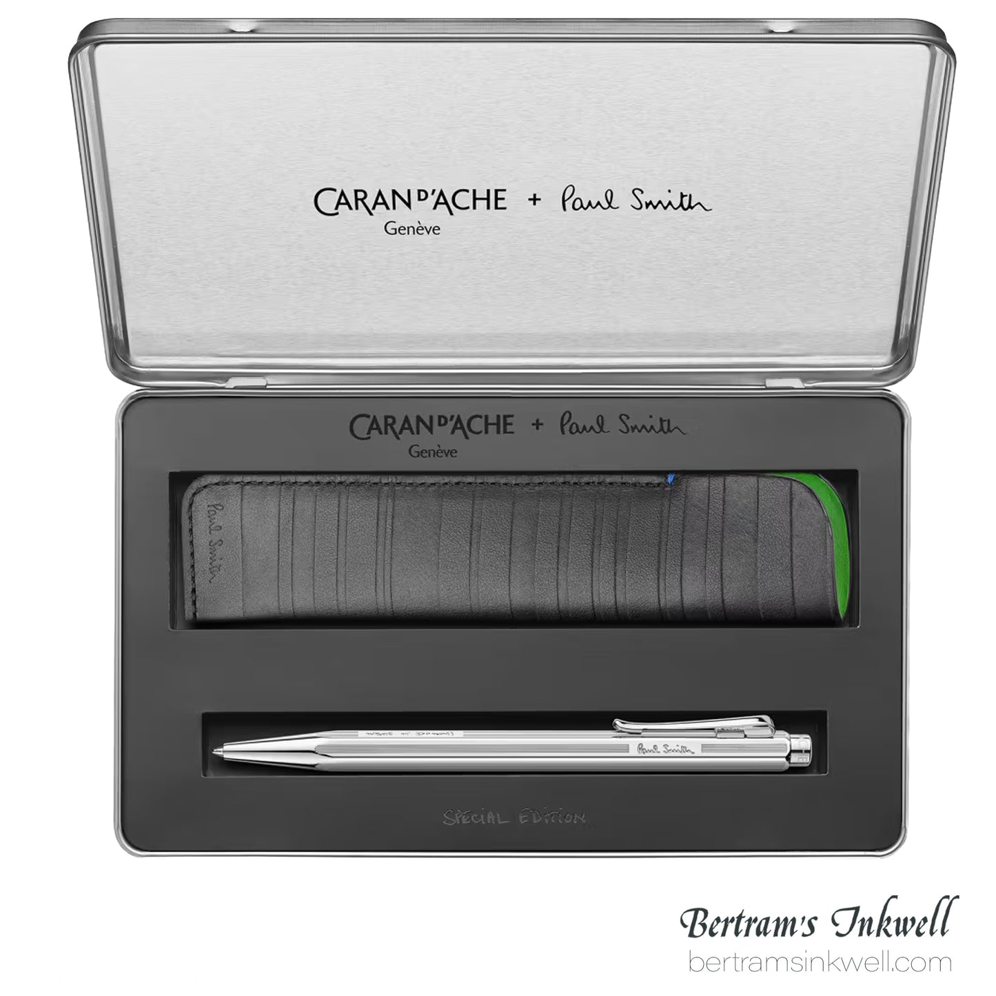 Caran d'Ache Ecridor Paul Smith 5 Ballpoint Pen Gift Set in Silver with Leather Case