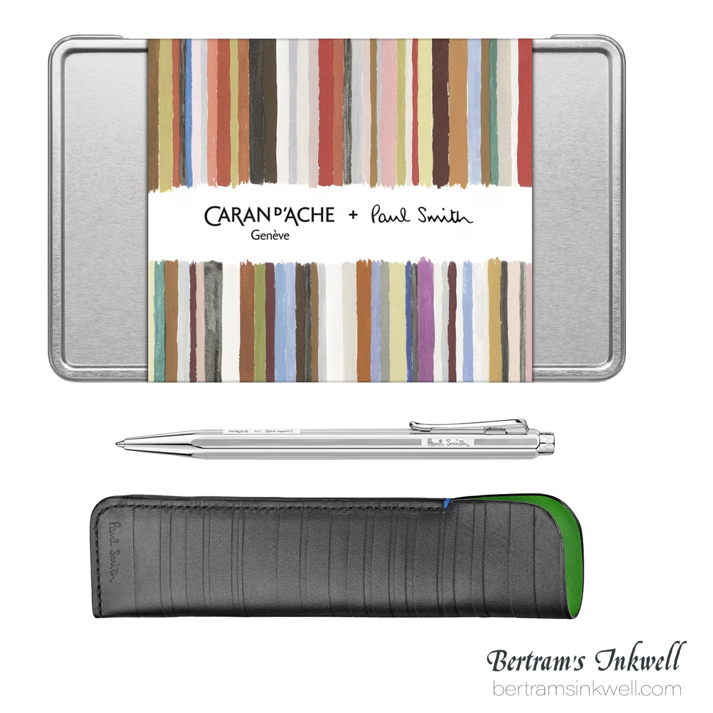Caran d'Ache Ecridor Paul Smith 5 Ballpoint Pen Gift Set in Silver with Leather Case