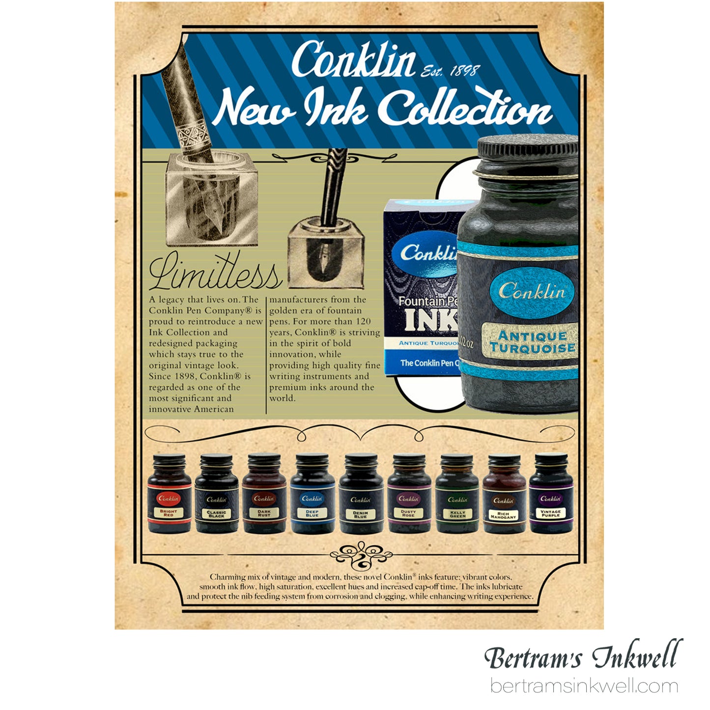 Conklin Deep Blue Ink Bottle 60ml