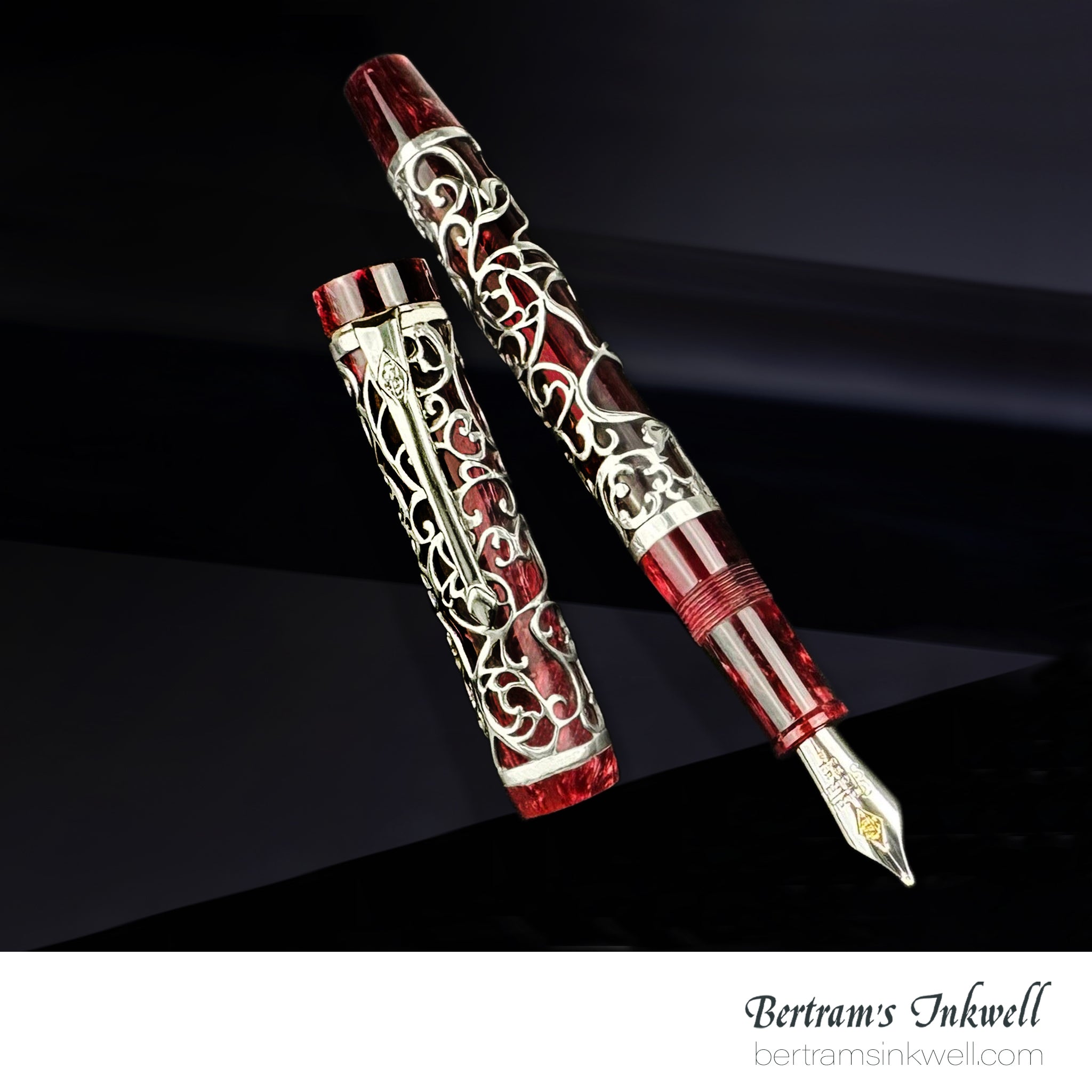 Conway Stewart Sterling Silver Henry Simpole Chatsworth Burgundy Blush ...