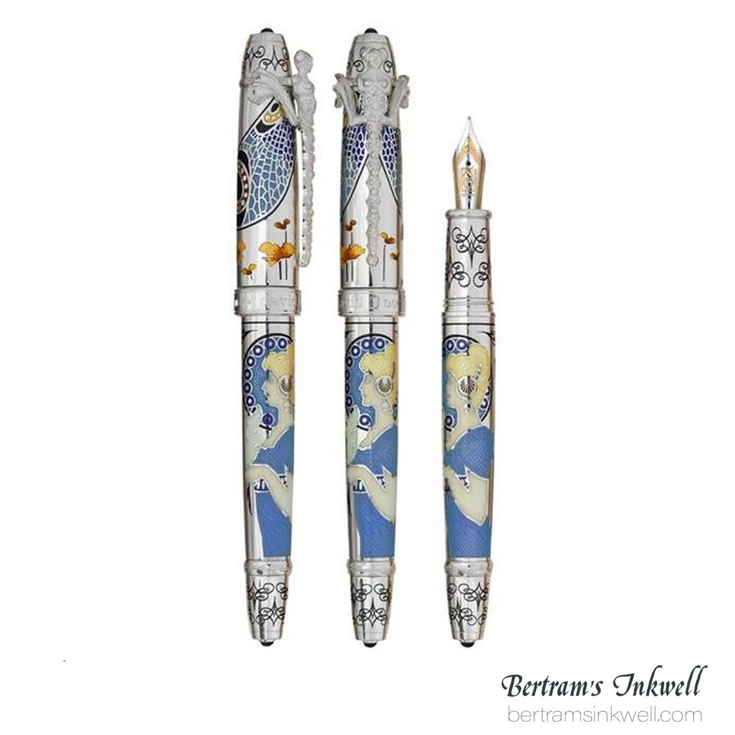 David Oscarson 25th Silver Anniversary Art Nouveau French Blue Fountain Pen