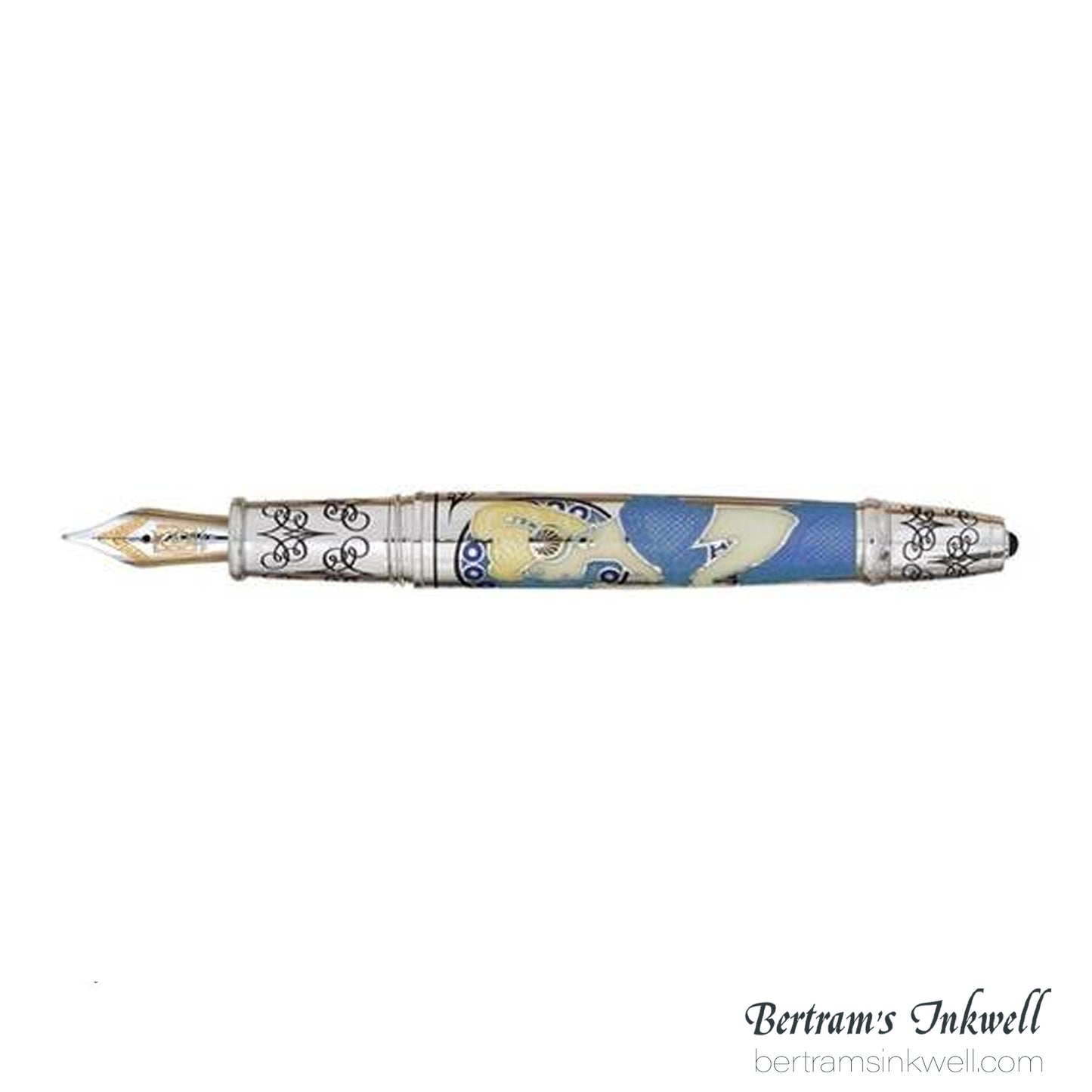 David Oscarson 25th Silver Anniversary Art Nouveau French Blue Fountain Pen