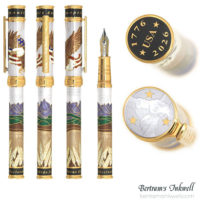 David Oscarson America The Beautiful Alabaster Gold Vermeil Fountain Pen