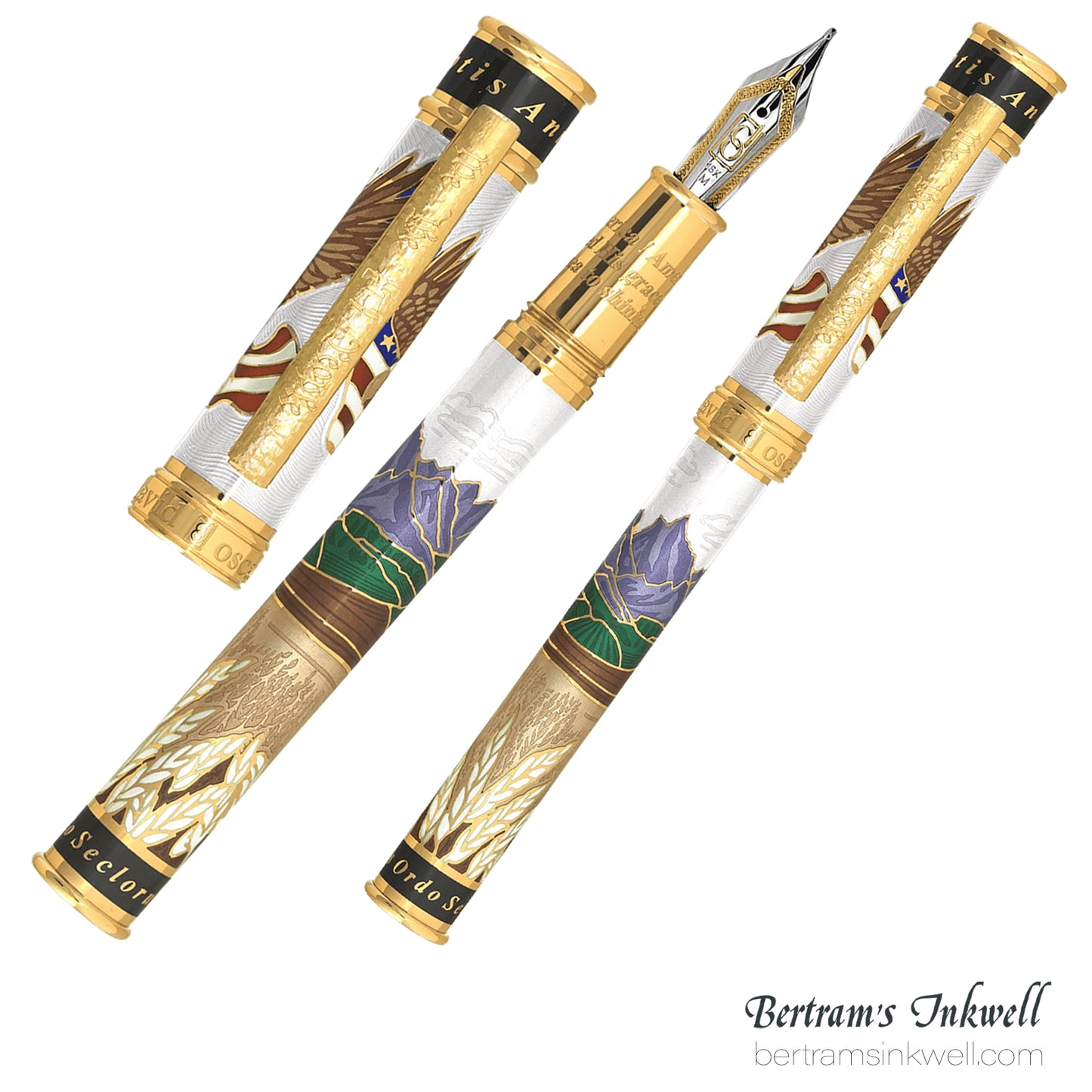David Oscarson America The Beautiful Alabaster Gold Vermeil Fountain Pen