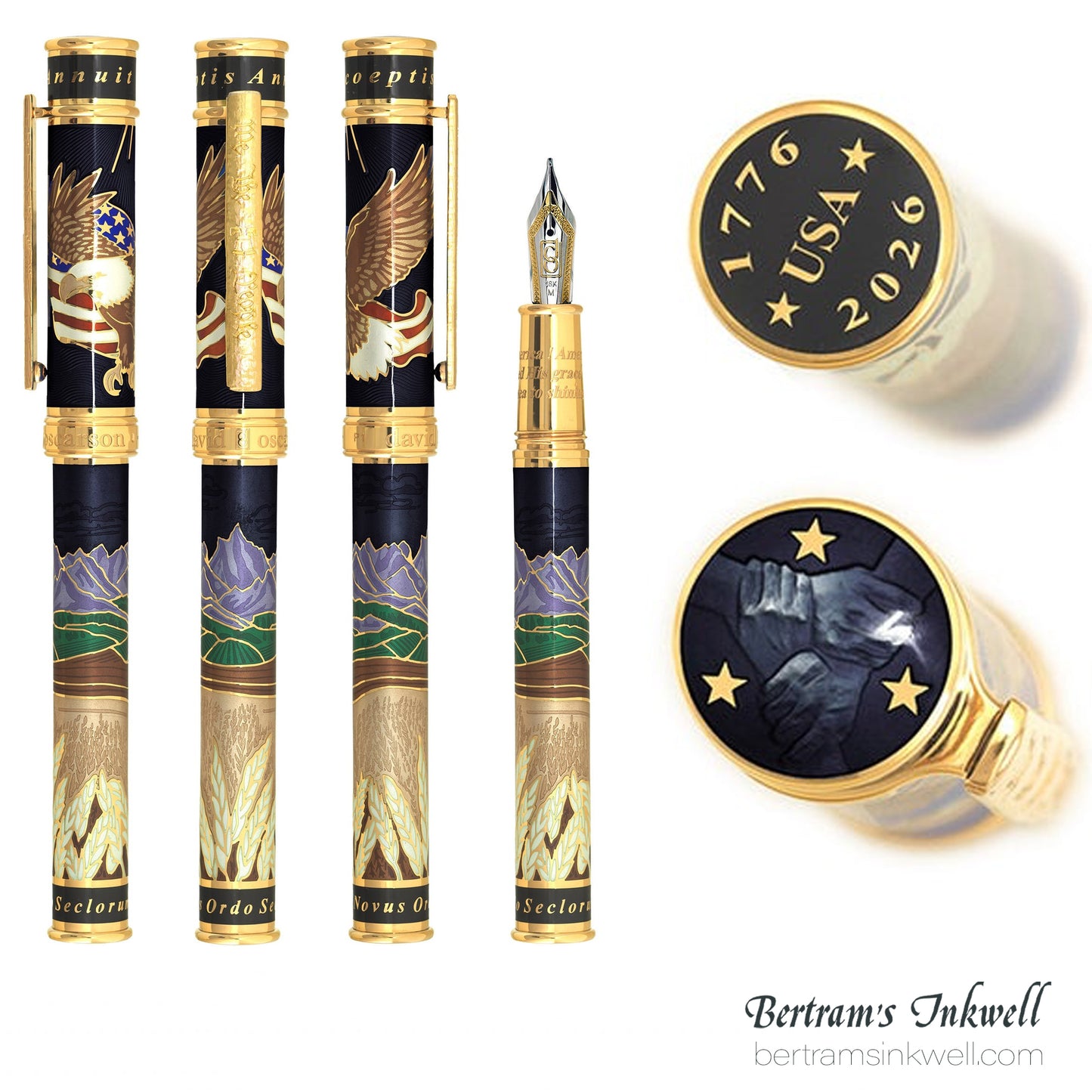 David Oscarson America The Beautiful Onyx Gold Vermeil Fountain Pen