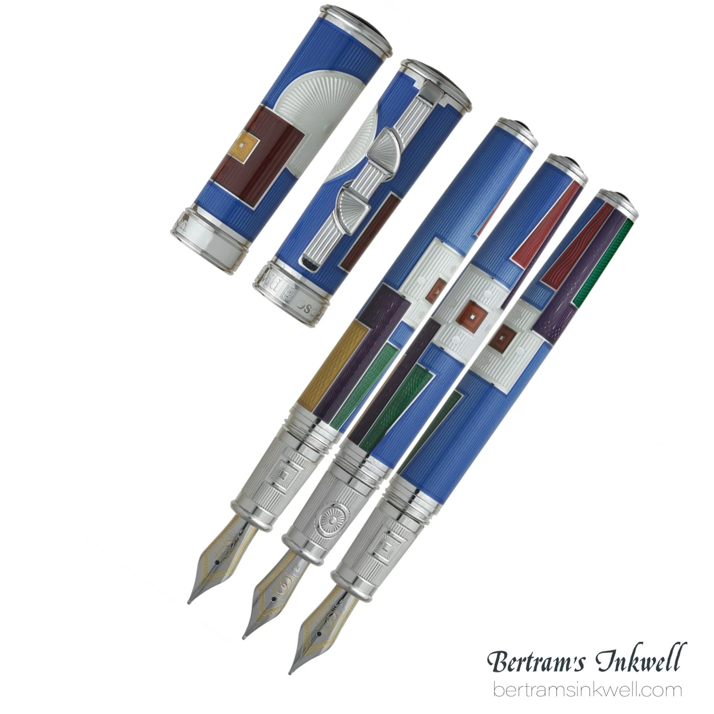 David Oscarson 15th Anniversary American Art Deco Blue Fountain Pen