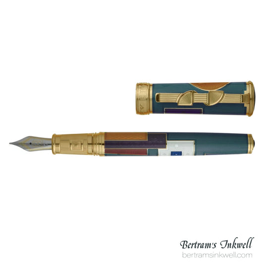 David Oscarson 15th Anniversary American Art Deco Teal Fountain Pen