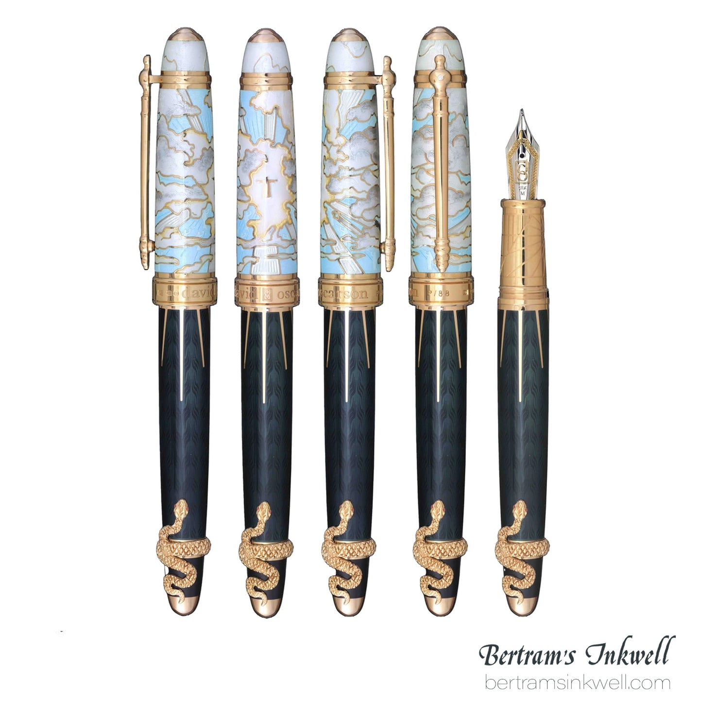 David Oscarson Deus Regit Azure Blue Gold Vermeil Fountain Pen