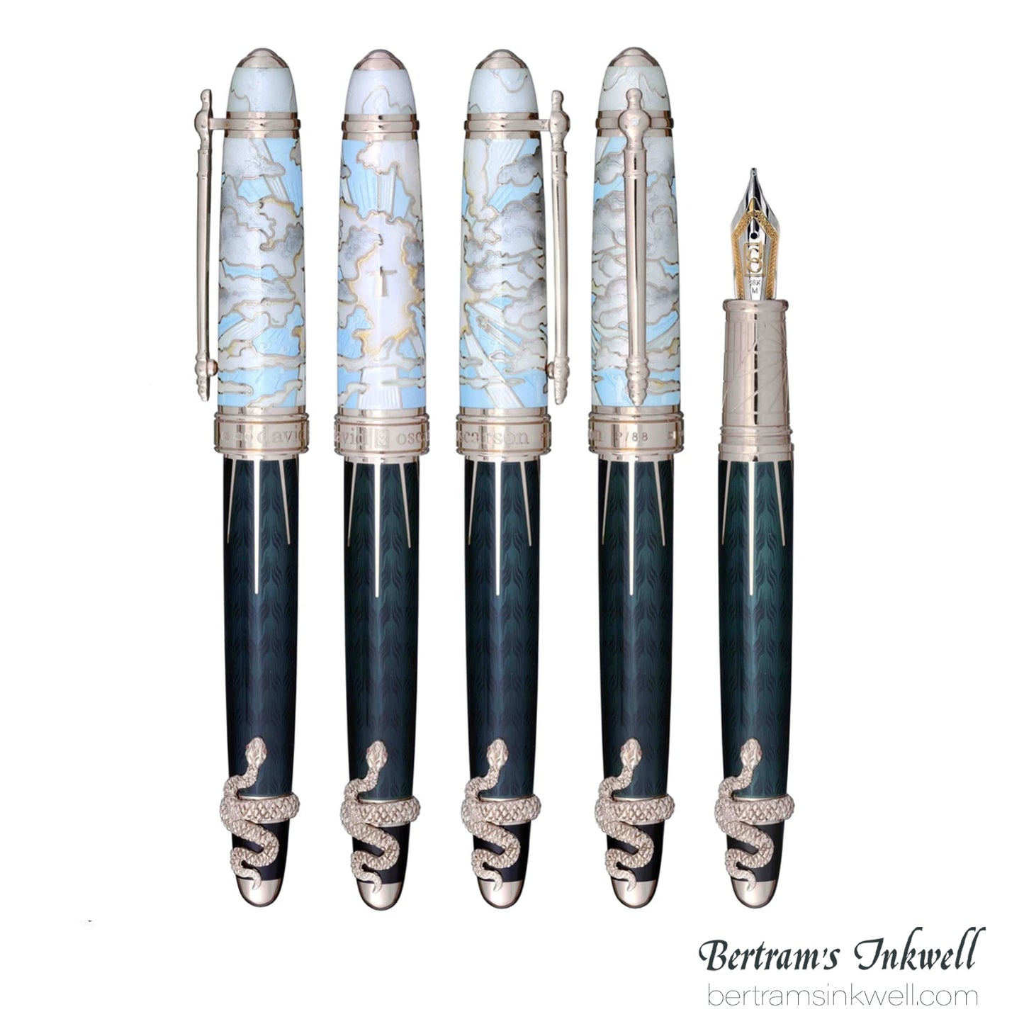 David Oscarson Deus Regit Azure Blue Silver Fountain Pen