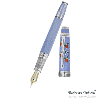 David Oscarson Tree of Life Azure Blue with Orange and Green Fountain Pen
