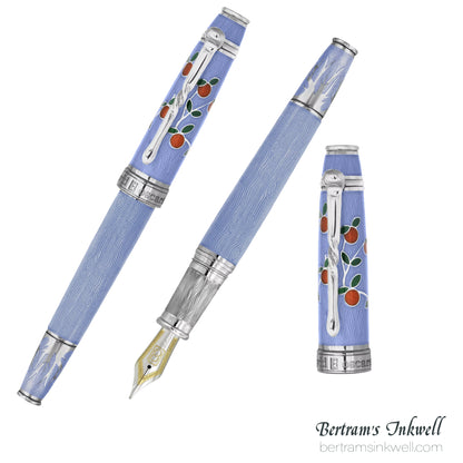 David Oscarson Tree of Life Azure Blue with Orange and Green Fountain Pen