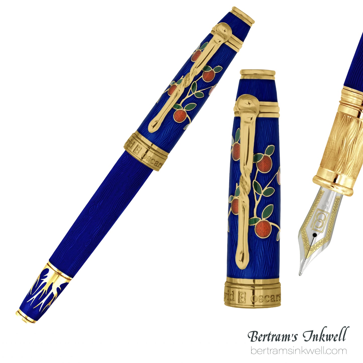 David Oscarson Tree of Life Sapphire Blue with Orange and Green Fountain Pen