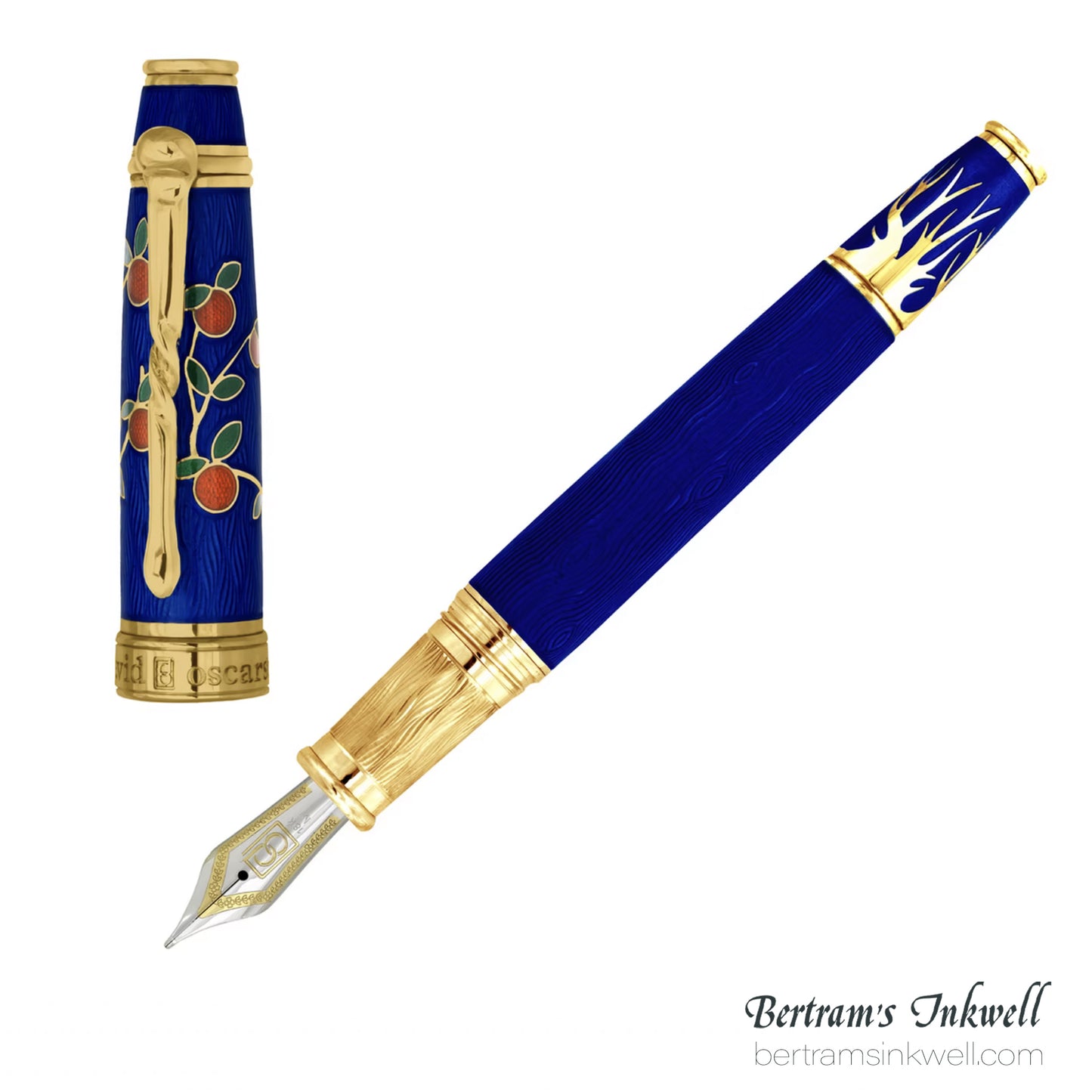 David Oscarson Tree of Life Sapphire Blue with Orange and Green Fountain Pen