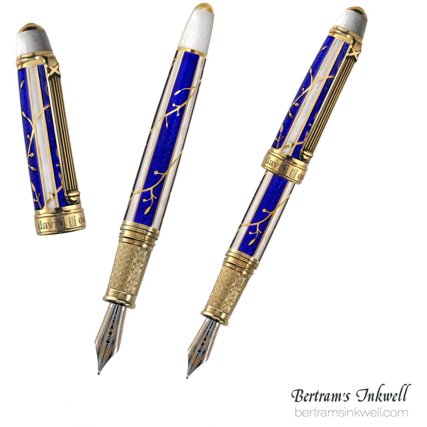 David Oscarson Trellis Sapphire Blue & White/Gold Fountain Pen