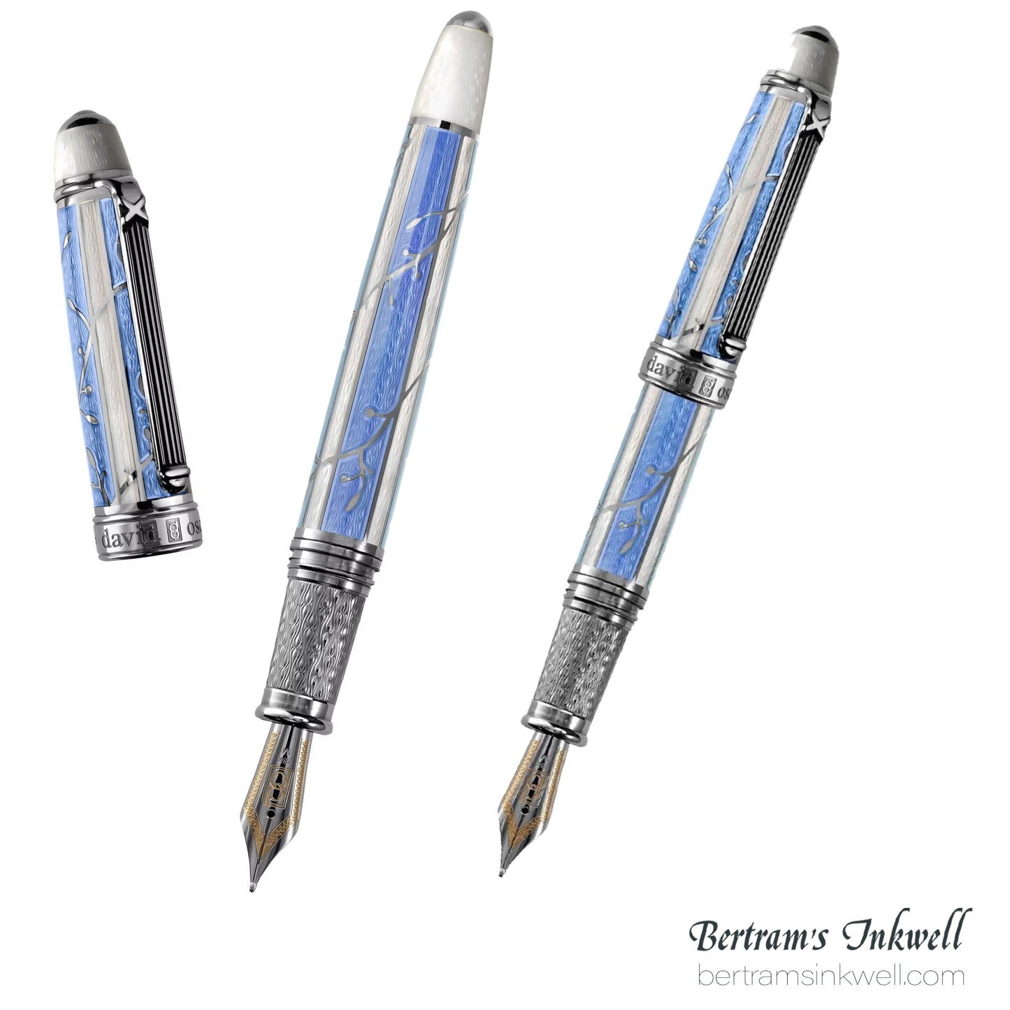 David Oscarson Trellis Azure & White/Rhodium Fountain Pen