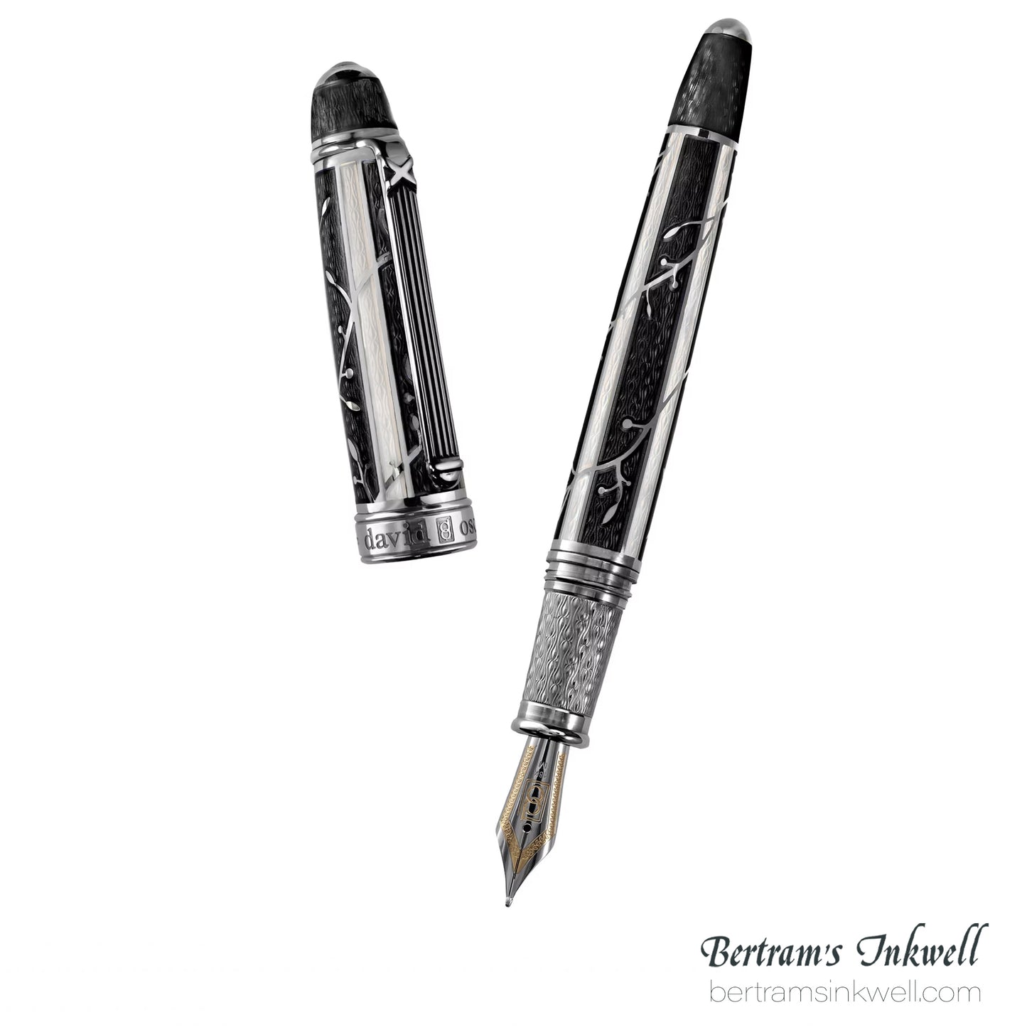David Oscarson Trellis White & Black/Rhodium Fountain Pen