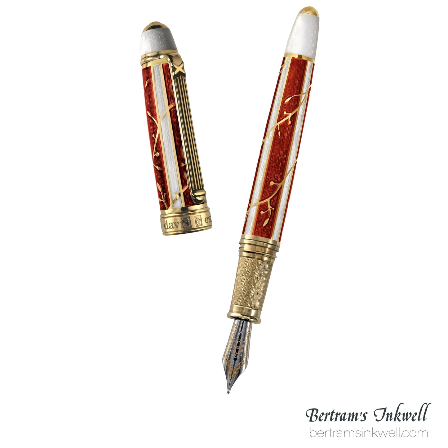 David Oscarson Trellis Red & White/Gold Fountain Pen